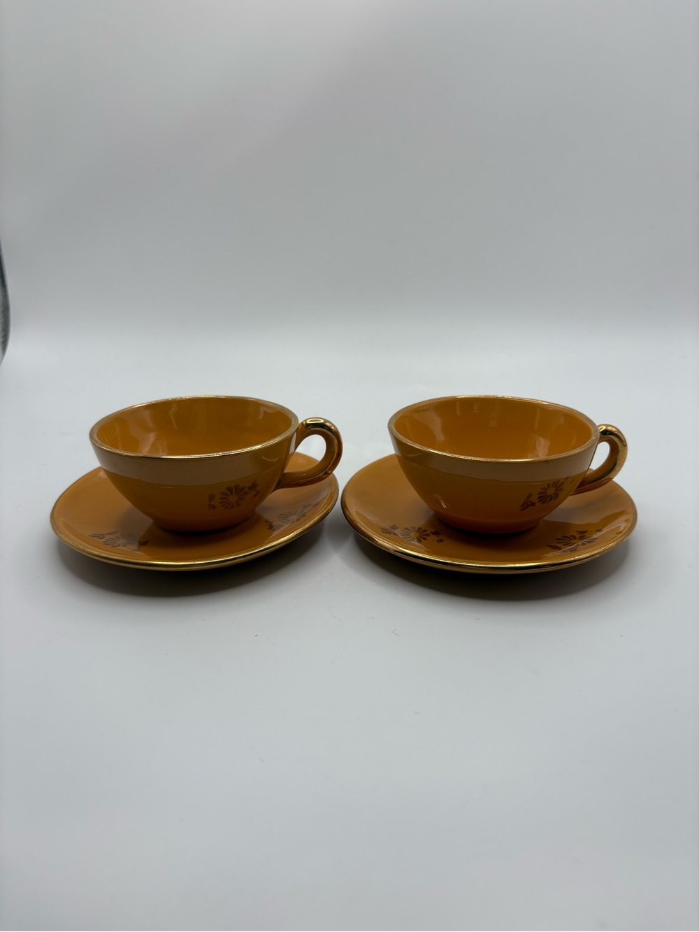 I.C.A.P VTG  1930s Set For 2 Yellow Gold Espresso Demitasse Cups & Saucers Italy